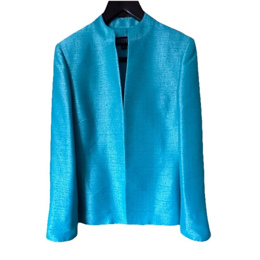 Kasper Teal Turquoise Collarless Dressy Blazer Size 8 Spring Career Jacket - Picture 8 of 8